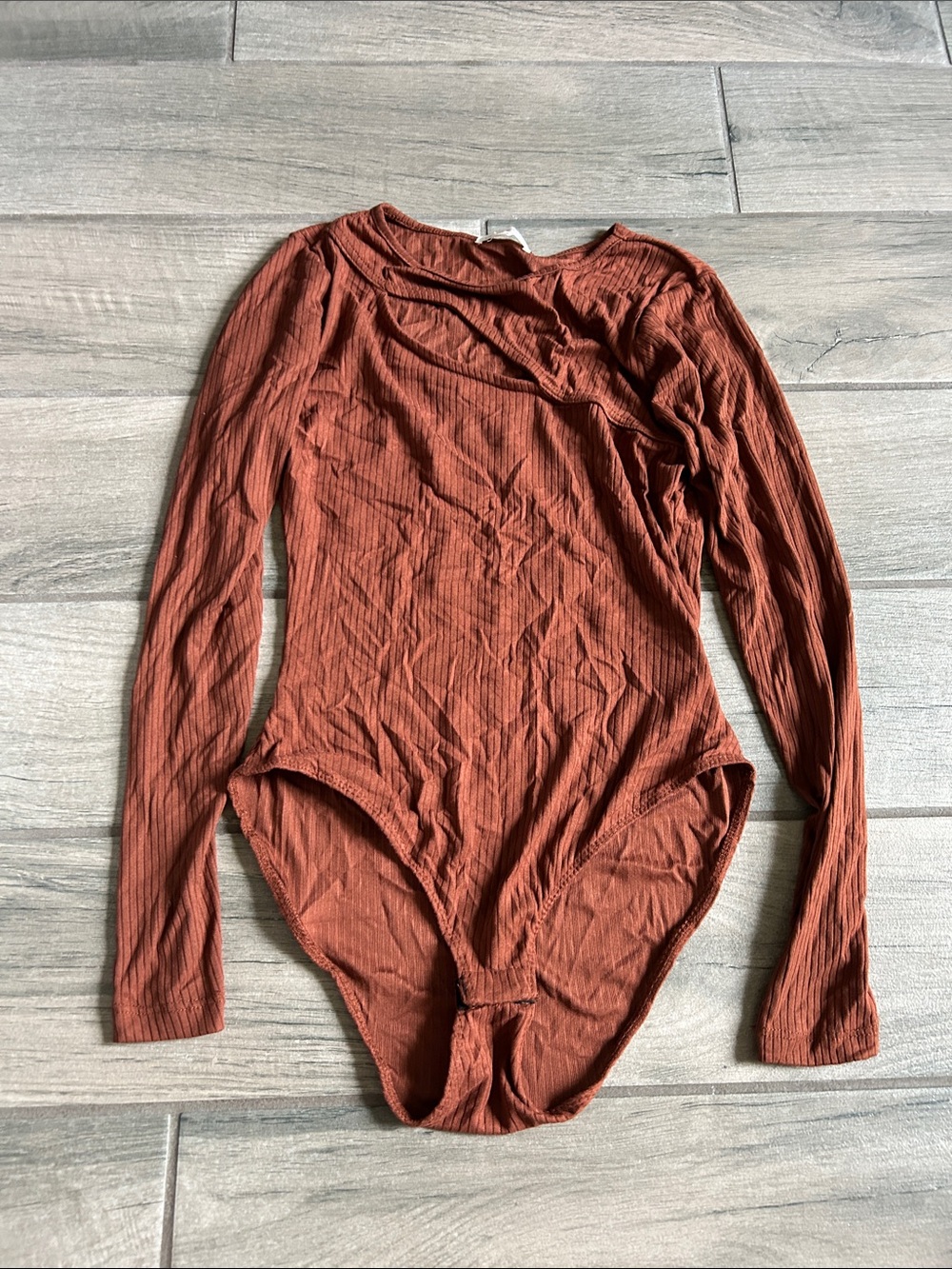 Ultra Flirt Rust Ribbed Long-Sleeve Bodysuit